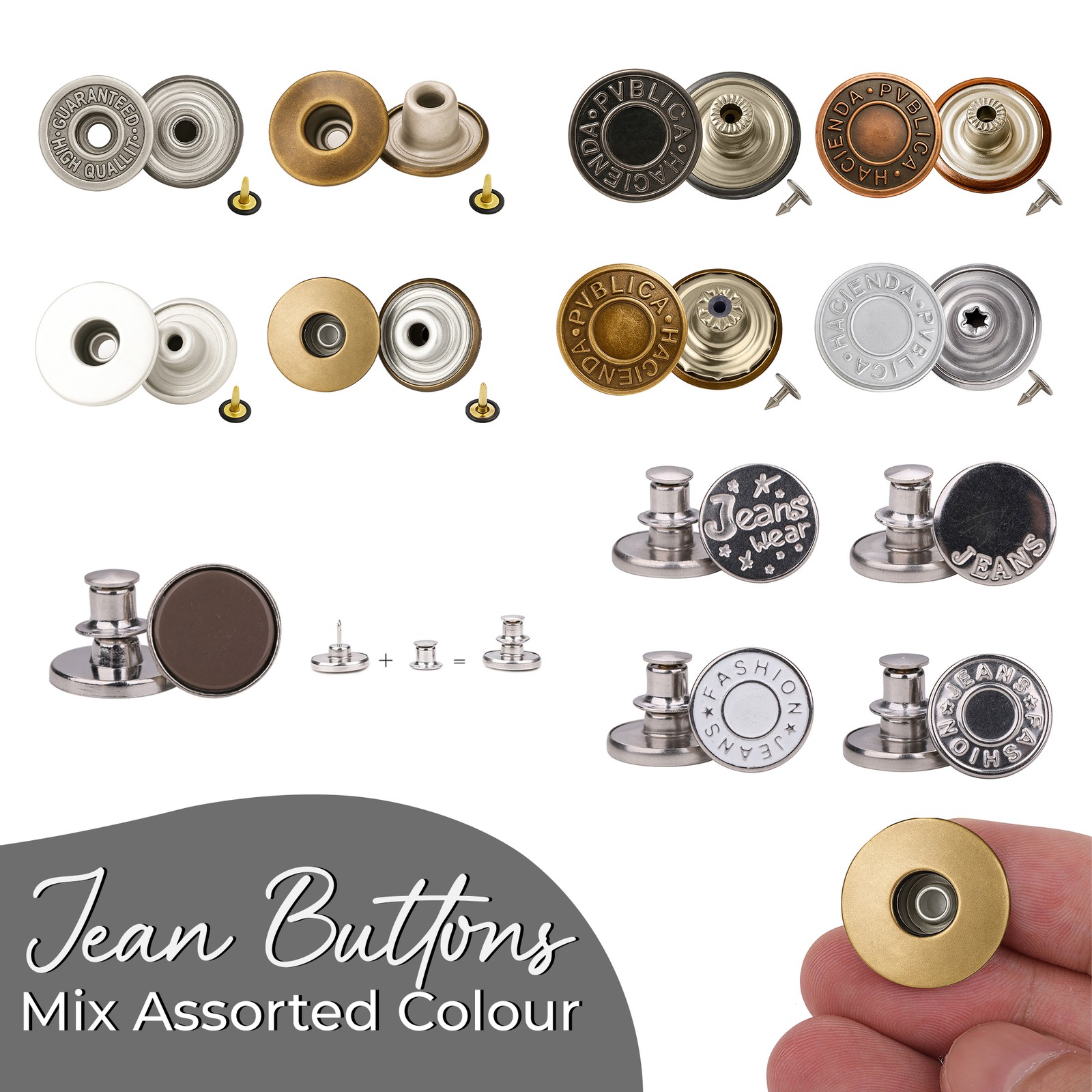 Jeans Knöpfe zum Einschlagen 14mm/17mm/25mm ohne Nähen Jacken Ersatz Reparatur