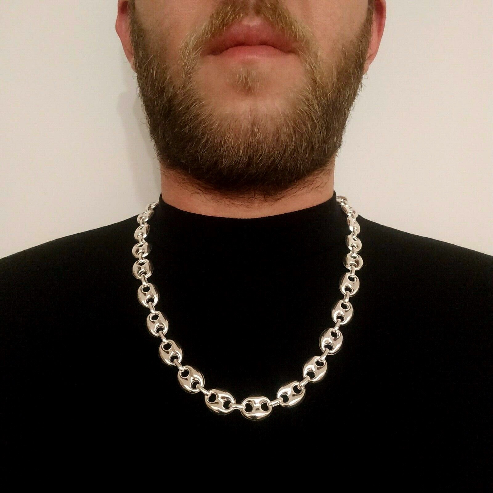 Pre-owned Handmade Mens Mariner Puffed Link Chain Necklaces 14mm 69gr 925 Silver Sterling 26inch