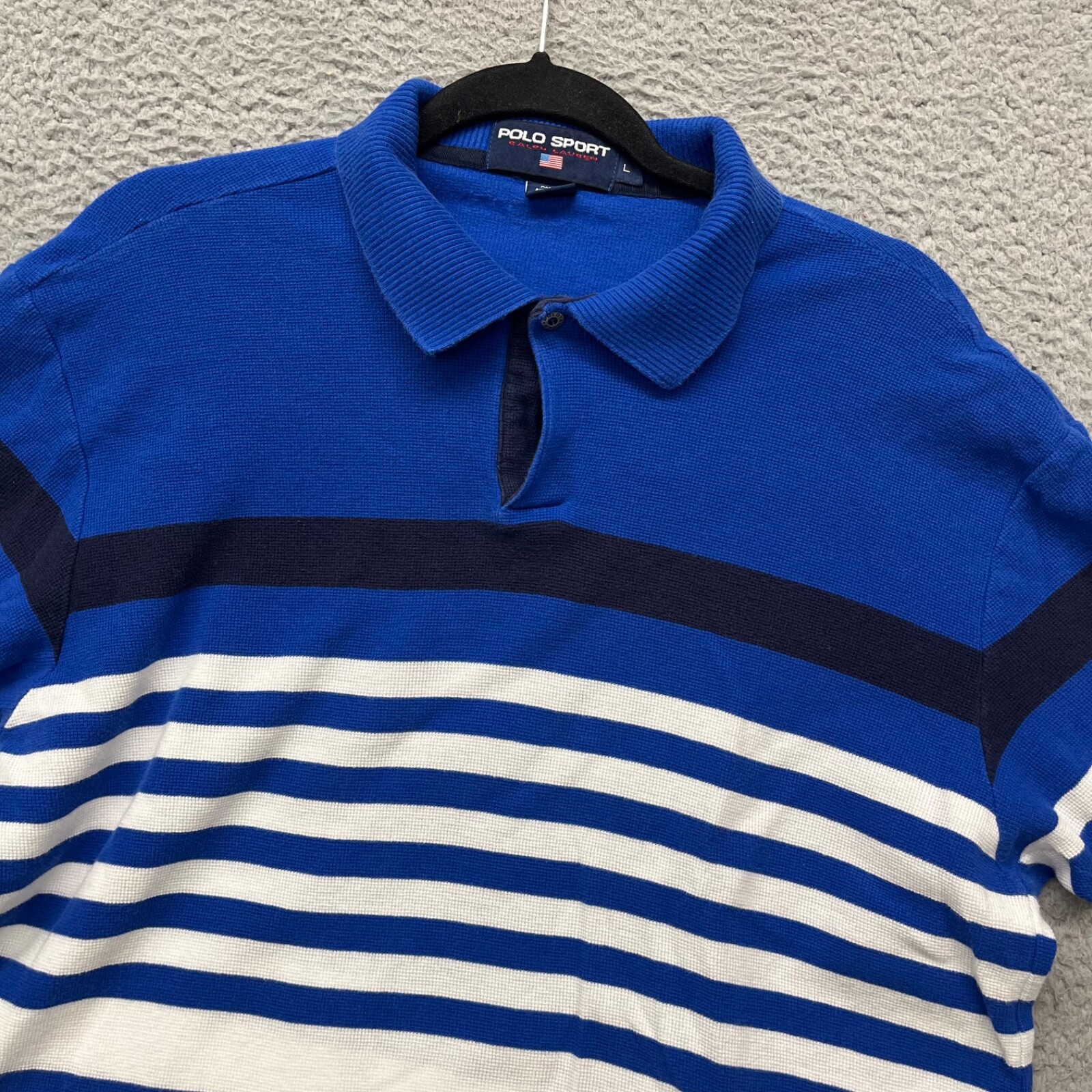 Vtg Polo Sport Shirt Mens L Blue Striped 90sY2K Knit Preppy