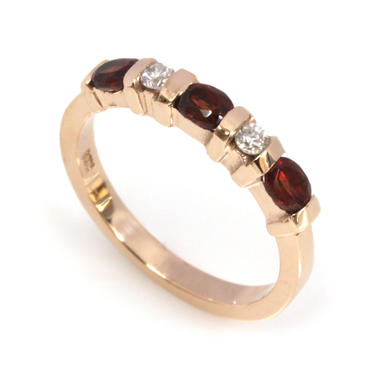 Pre-owned Jewelry By Arsa 0.8 Ctw Natural Red Garnet Diamond Solid 14k Yellow Gold 5 Stone Band Ring 3.5mm