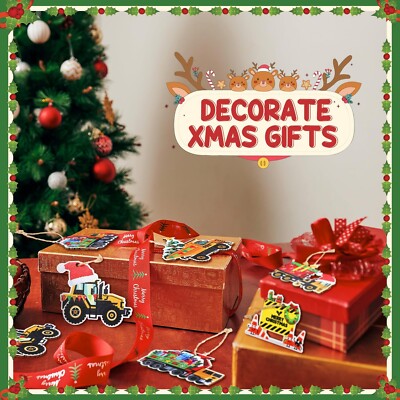 Bucherry 24 Pieces Construction Christmas Ornaments Truck Ornaments Wood Exca...