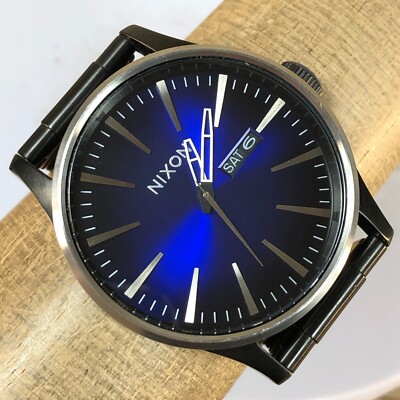 Nixon Men The Sentry Never be Late Blue Dial Day/Date 42mm Quartz Watch 6 3/4''
