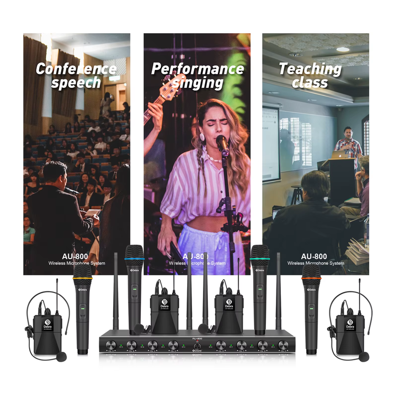 Professional UHF Wireless Mic System AU800 150m Range for Stage, Karaoke, Church