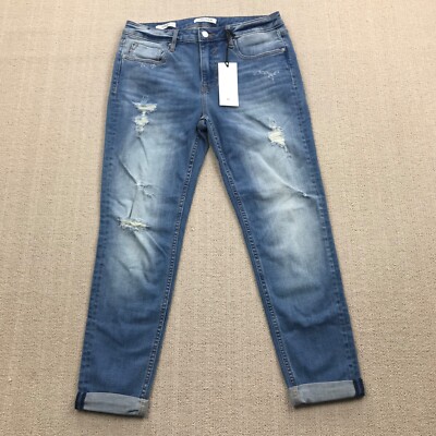 Vigoss Jeans Womens 29 Thompson Tomboy Stretch Blue Denim Distressed NEW