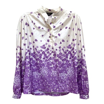 Vintage Deadstock 80s Popover Blouse Floral Falling Hearts Leaves Grannycore