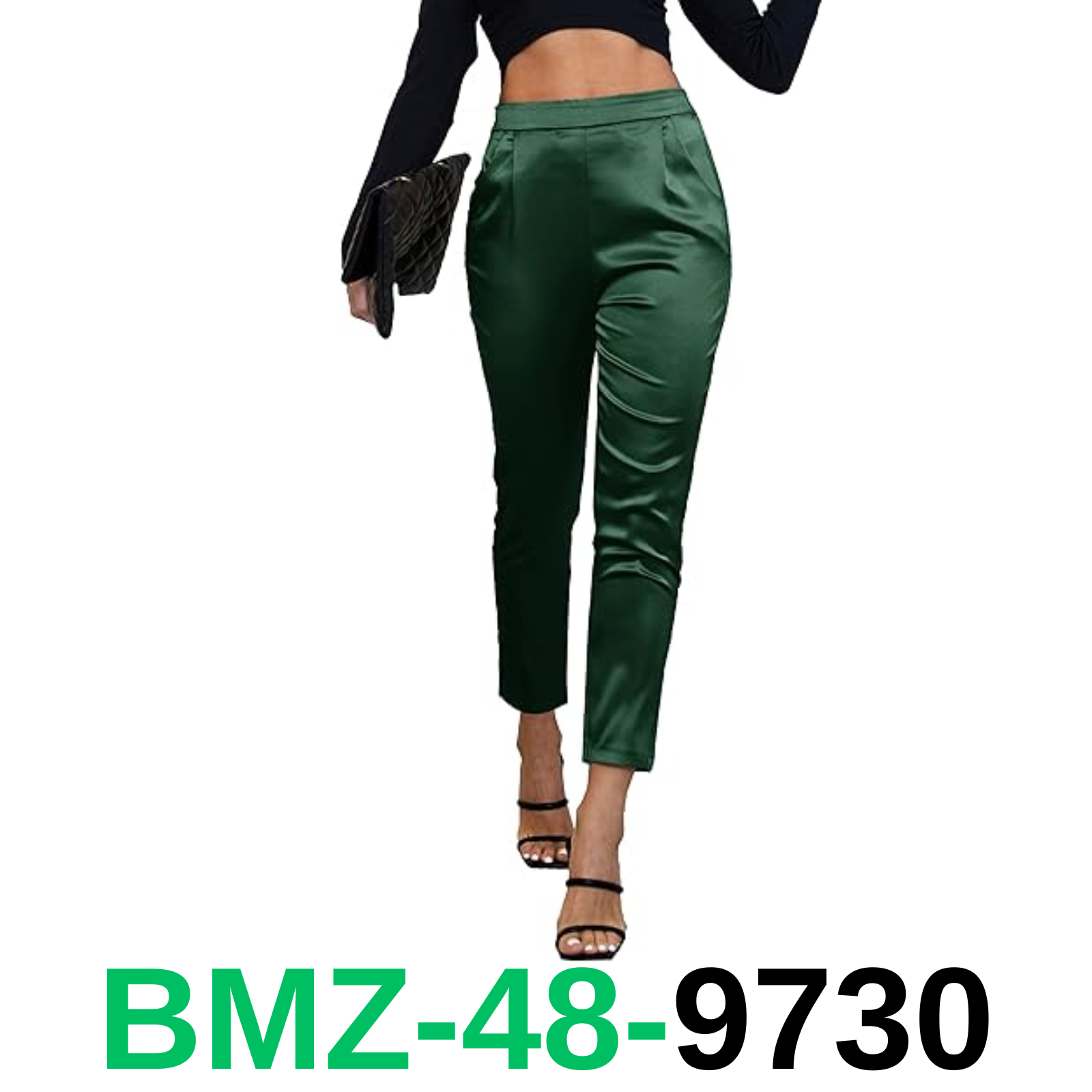 heipeiwa Women's Satin Pants Dress Casual Pleated Pull on High Waist Pants, XL