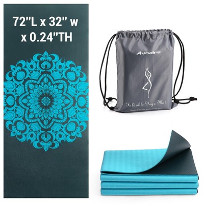 Folding Yoga Mat, 72''x 32''x 0.24'' Extra Wide Non-Slip Exercise Fitness Yoga M...
