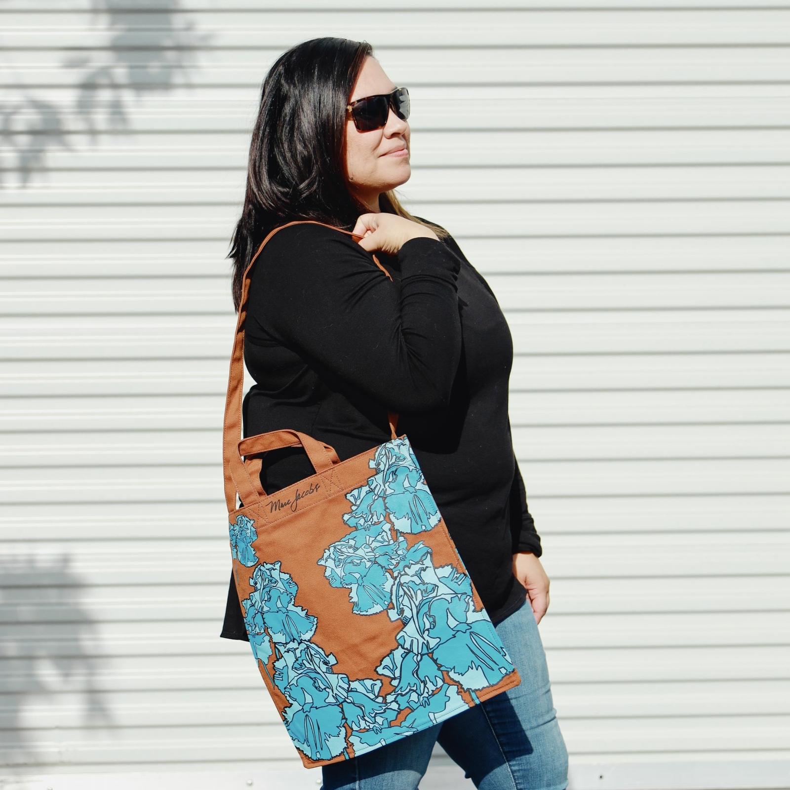 NWT Marc Jacobs Brown Blue Pansy Floral Crossbody Tote Bag