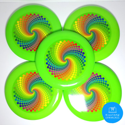 New! Lot of 5 Green Spiral 9  Flying Disc Pet Play Sports Swirl Frisbee