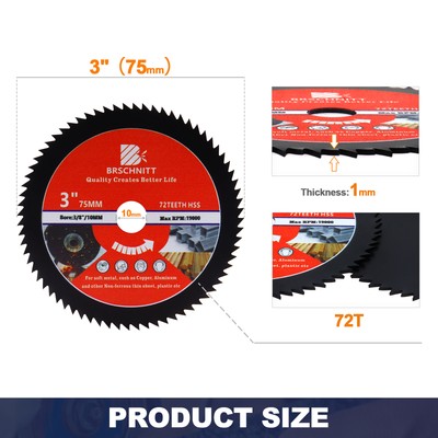 Diamond Saw Blade Wood/Concrete /HSS/Tile Cutting Disc BRSCHNITT 3''/75mm 2pcs