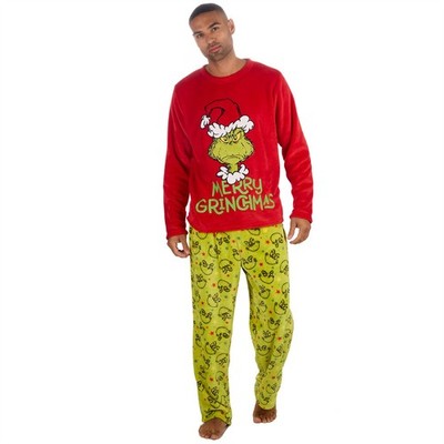 Grinch Fleece Pyjamas Matching Family Christmas Unisex Adults Kids Pyjama Set