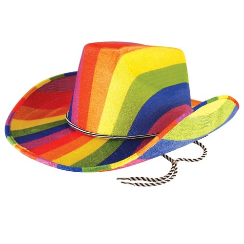LGBTQ+ Pride Rainbow Cowboy Hat With Chord One Sized