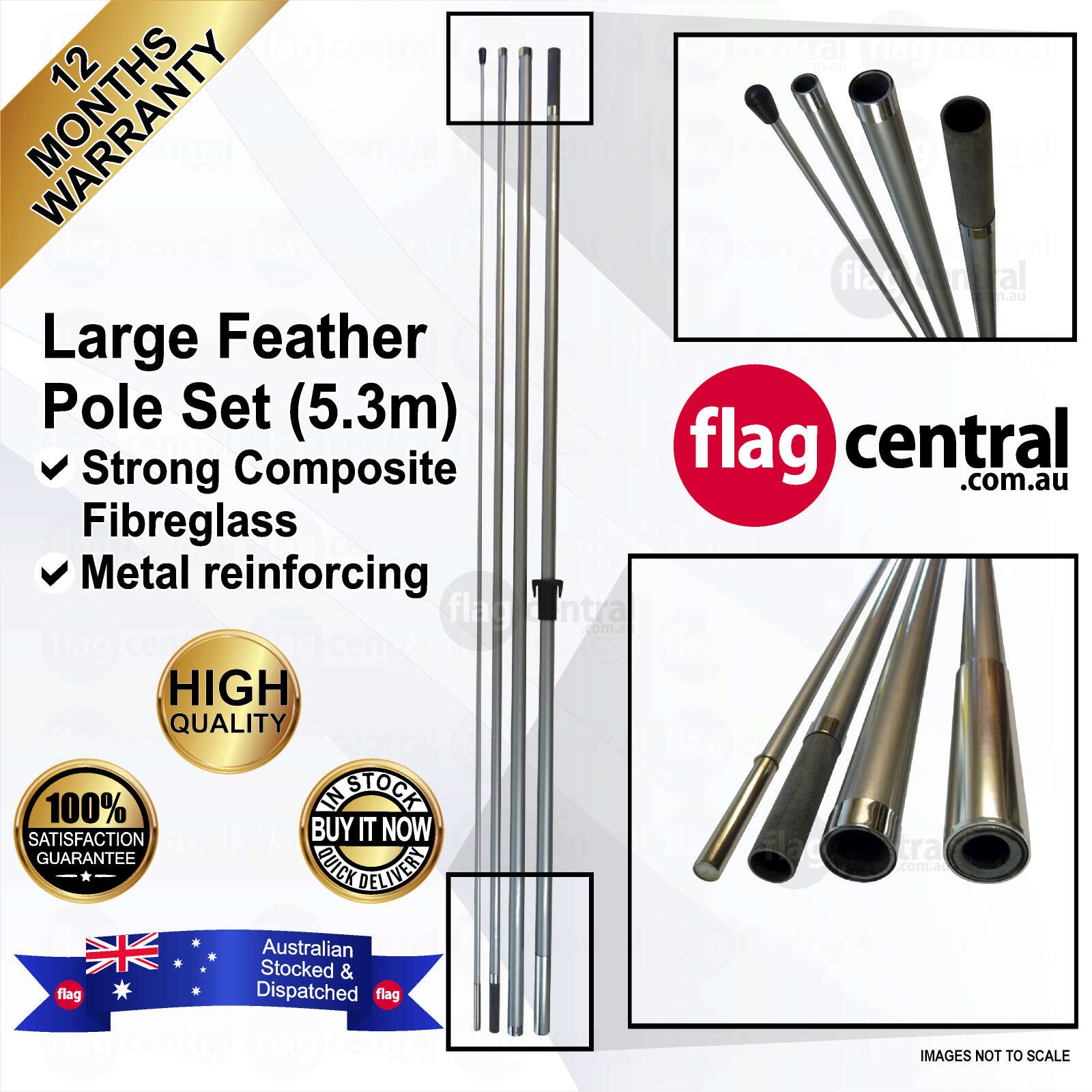 5.3m Large Feather Fibreglass Composite Flagpole Set with Metal Reinforcing