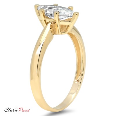 Pre-owned Pucci 1.4ct Marquise Simulated Diamond Classic Statement Promise Ring 14k Yellow Gold