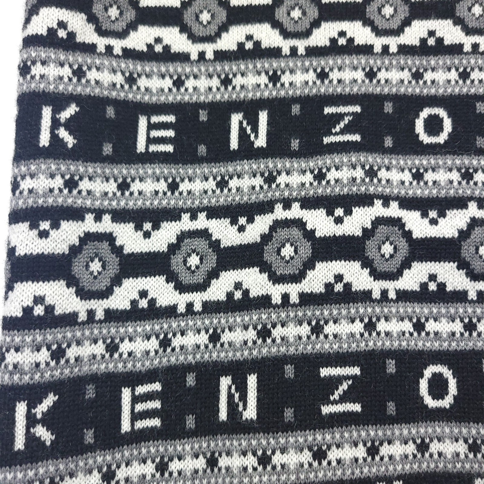 Pre-owned Kenzo $640  Logo Jacquard Black Crewneck Wool Jumper Sweater Mens Size Xl