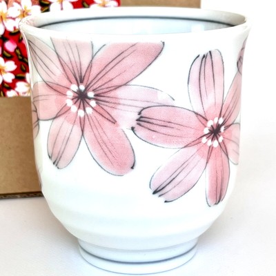 Japanese Ceramics SUSHI YUNOMI Tea Cup Pink Flower Mino ware Made in Japan