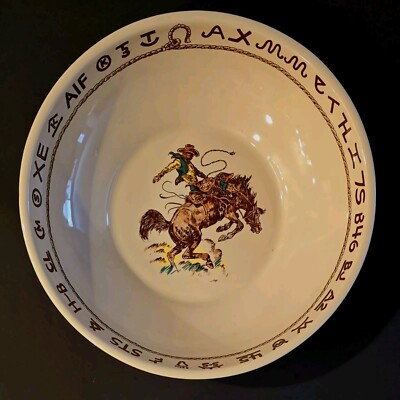 True West Rodeo LARGE Serving Bowl USA Wallace China Style Westward Ho Pattern