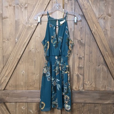 Sweet Storm Women’s Large Floral Dress Green Sleeveless Keyhole Boho Elastic