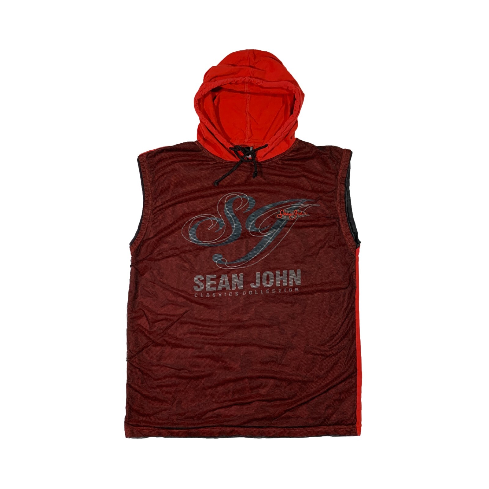 Sean John メッシュゲームシャツ Vintage Sean John Tank Top T-shirt Mesh Hooded Y2k Red