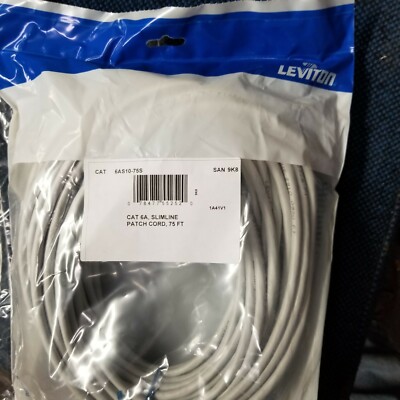 LEVITON 6AS10-75S 75ft CAT 6A Slimline Patch Cord NEW