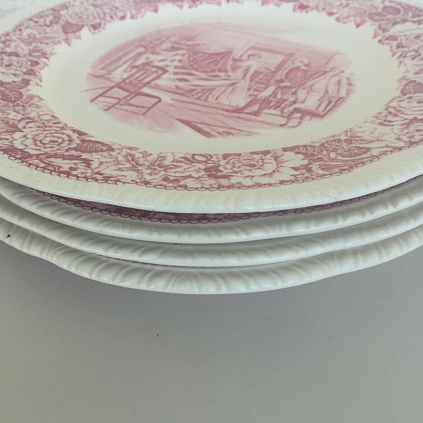 Vintage Homer Laughlin Historical America Red Transferware Betsy Ross 4 Plates