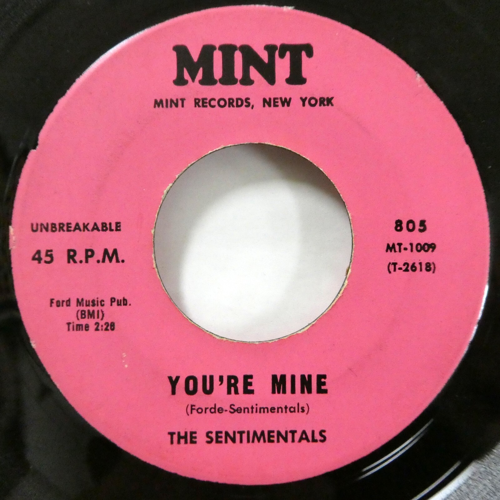 the SENTIMENTALS 45 You're Mine / Danny Boy MINT doowop VG++