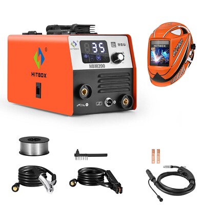 HITBOX 2IN1 Mig Welder MMA 200A Gasless IGBT 110V INVERTER MIG WELDER W/Helmet