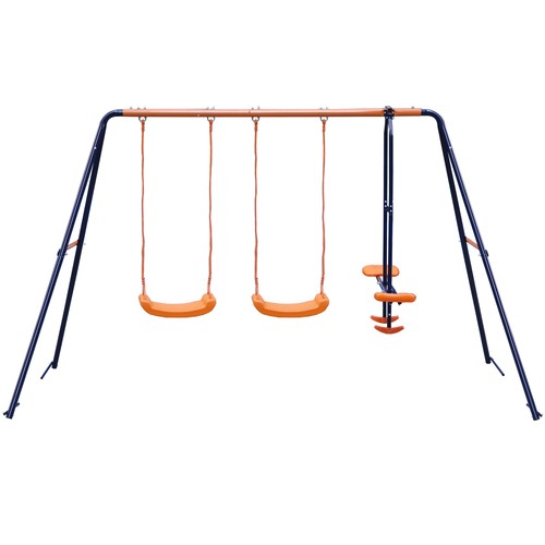 Outdoor Kids Swing Set W/2 Seats & 1 Glide Swing Set for Backyard 440lb Capacity