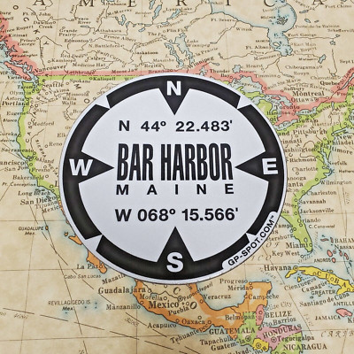 Bar Harbor, Maine GPS Magnet - Reflective Vinyl GPS Marker Magnet