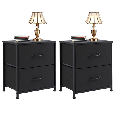 2Pcs Nightstand End Table Side Table with 2 Fabric Drawers Bedside Table Bedroom