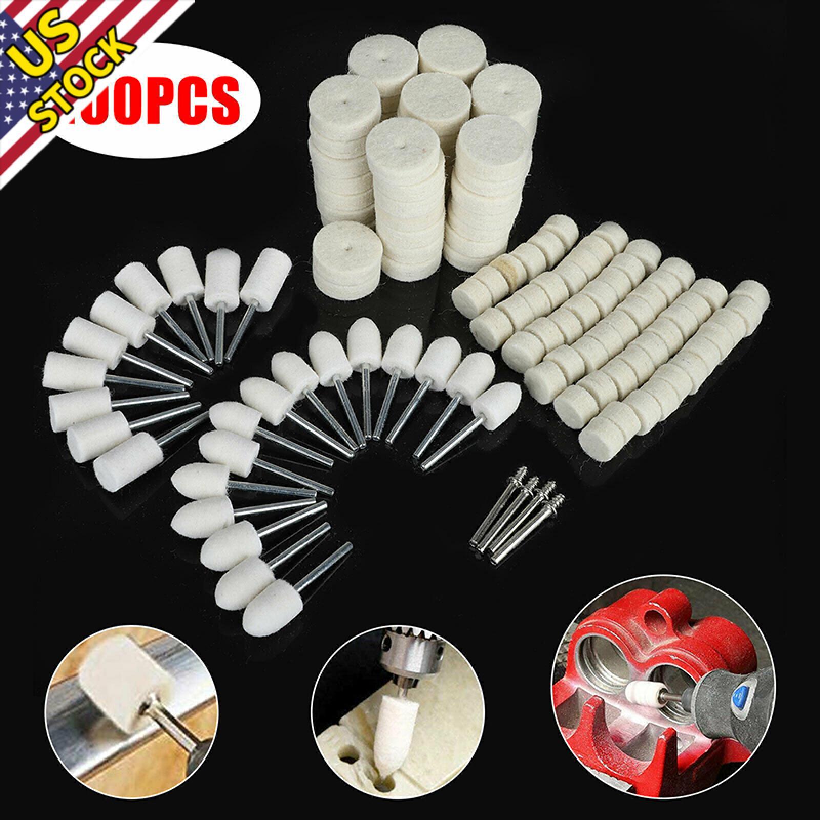 100PCS Wool Felt Buffing Polishing Pads Wheel Cone Tips Bob For Grinder Dremel