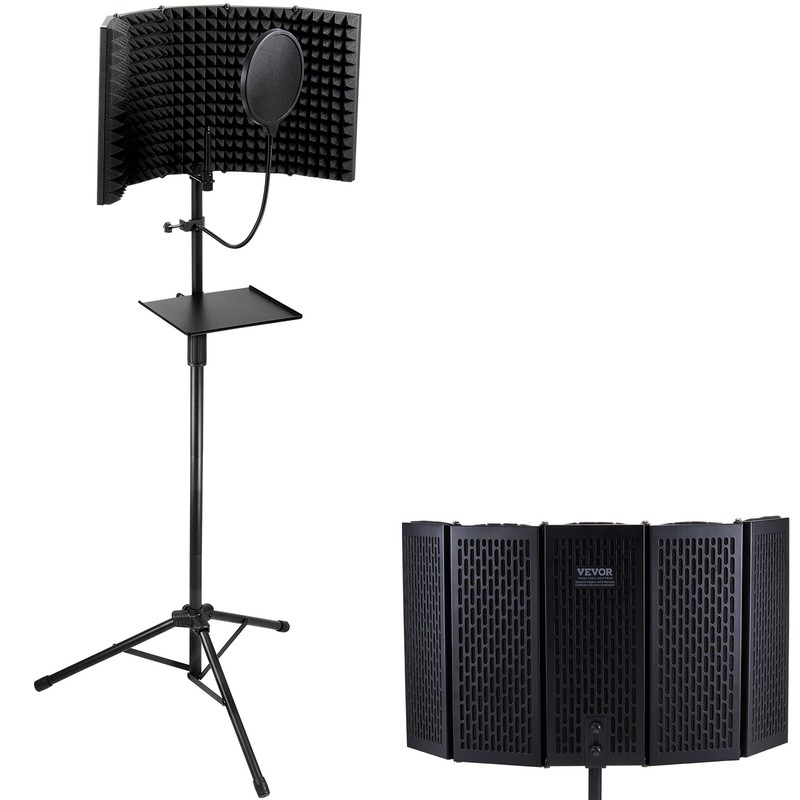 VEVOR Microphone Isolation Shield 5-Panel with Pop Filter Floor Tripod