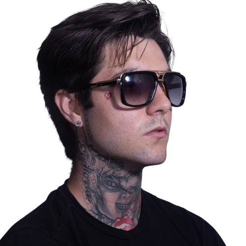 Pre-owned Cazal 8044-001 Black-gold Frame Grey Gradient Lens In Gray