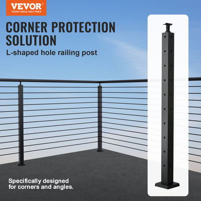 VEVOR Cable Railing Post, 36'' x 2'' x 2'' Steel L-Shaped Hole Corner Railing Post,