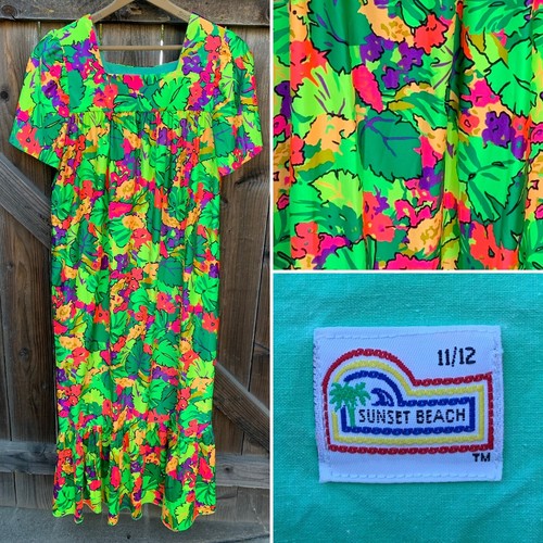 1980s Sun Babies MuuMuu ドレス vintage Sunset Beach neon floral muumuu dress swimsuit