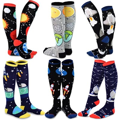 Knee High Crew Women Size 9-11 6 pairs Cotton Crazy Funky Girls Novelty Socks