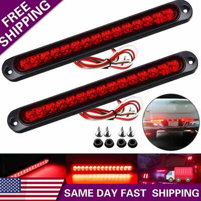 Red 2X 10'' LED Truck Trailer Strip 3rd Brake Lights Rear Turn Tail Light Bar USA