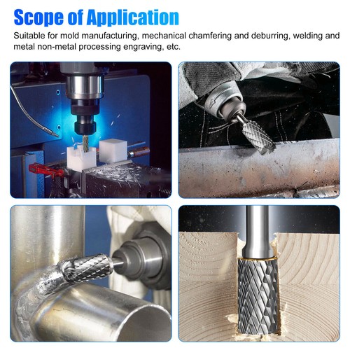 5x 1/4'' Shank Double Cut Tungsten Carbide Steel Rotary Burr Die Grinder Bit Set