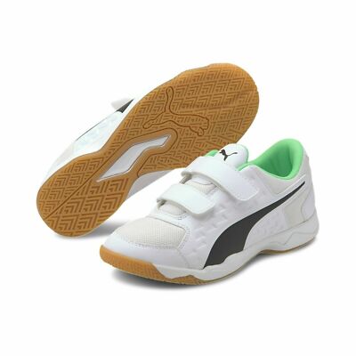 Puma AURIZ V Kinder Hallenschuhe mit Klettverschluss weiß-schwarz-grün 106150-01