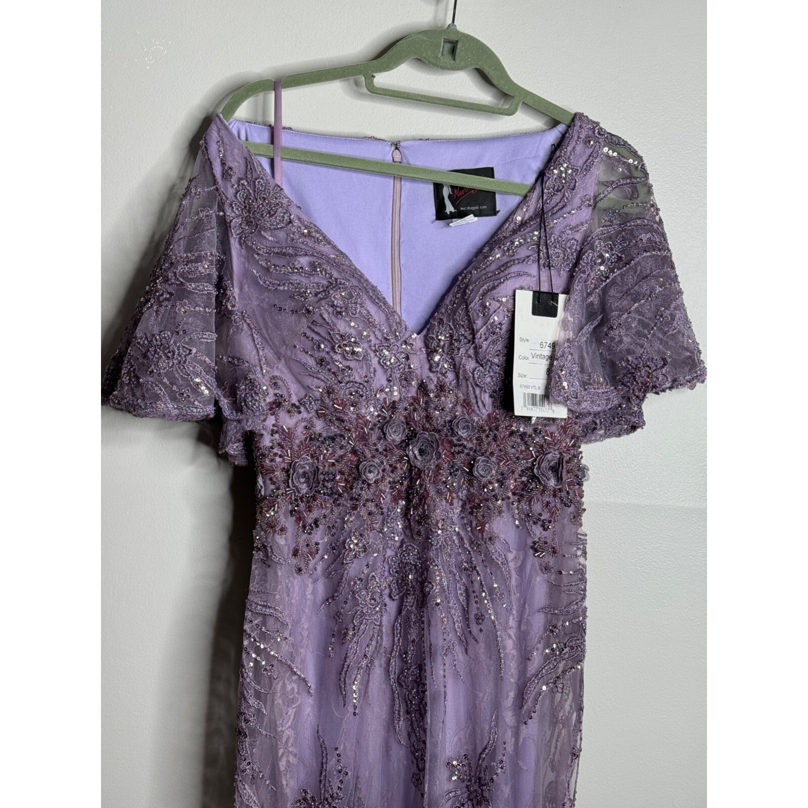 Pre-owned Mac Duggal Vintage Lilac Flutter Sleeve Evening Gown Maxi Dress Size 8 67493 In Purple