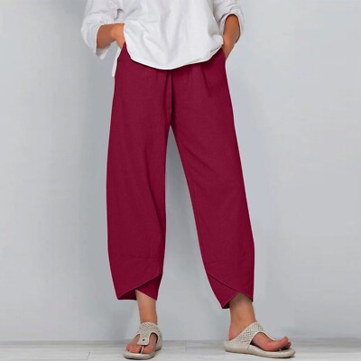 Plus Size Womens Cotton Linen Baggy Harem Pants Ladies Summer Loose Trousers US