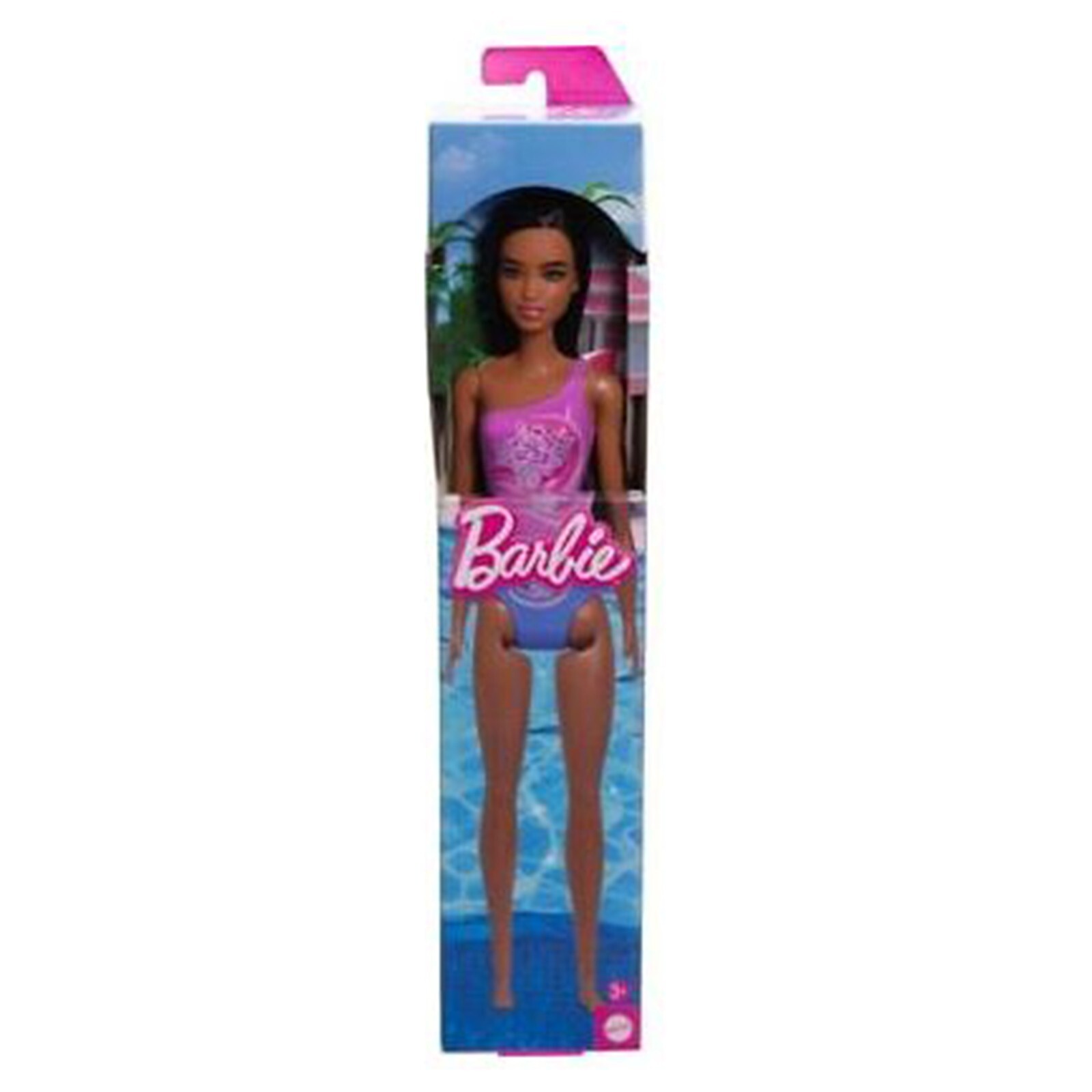 Mattel Барби Брюнет В фиолетовом и синем купальнике Пляжная кукла НОВАЯ