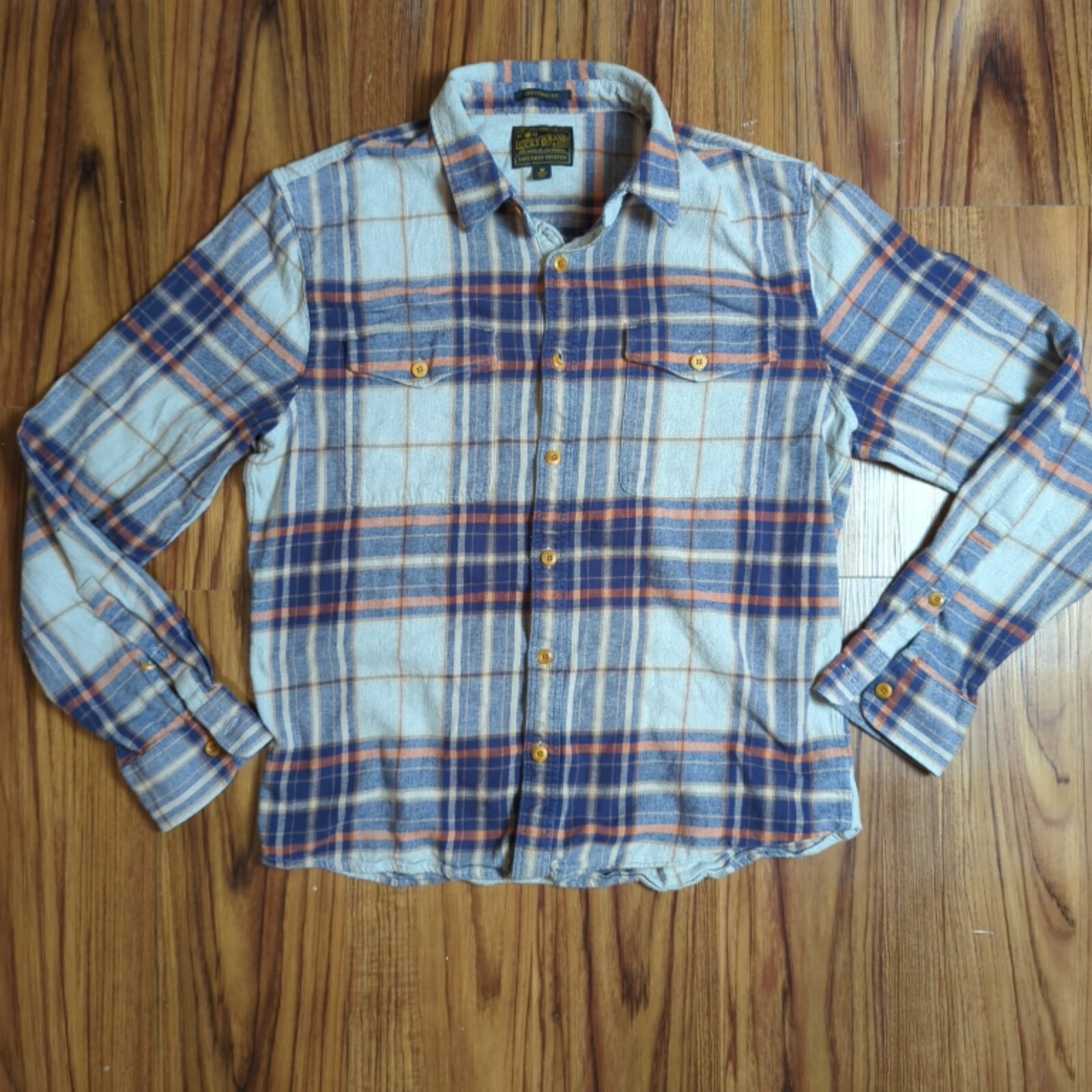 Lucky Brand Men's Saturday Stretch Flannel Untucked Fit Button Up Medium Plaid