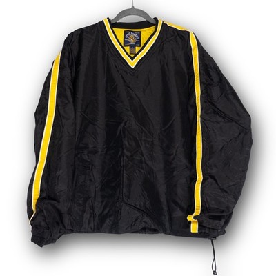 Vintage Steve & Barry's Windbreaker Pullover Black Yellow Striped V-Neck Men's L