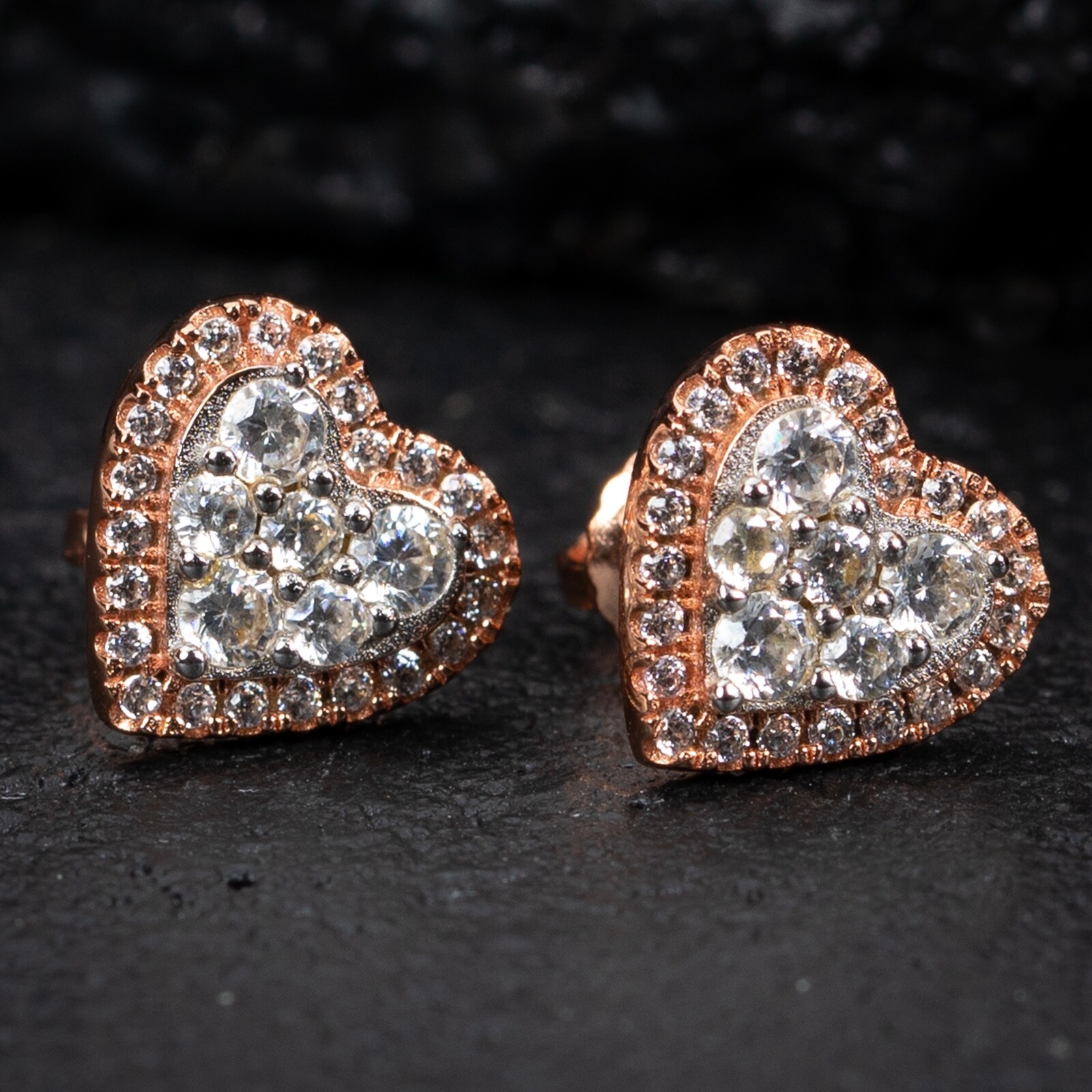 ☆TATIANA☆ Silver 925 Flower Cubic Full Heart Earrings EC30 Sterling Silver Flower Cubic Zirconia CZ Stud Earrings