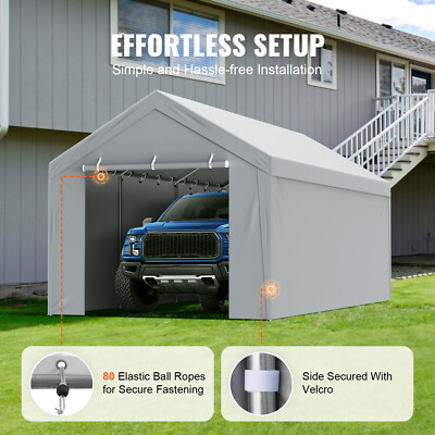 VEVOR Carport Replacement Canopy Car Shelter Tent Top+Side Wall 10x20 ft Grey
