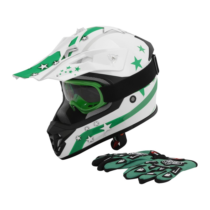 DOT Youth Kids Helmet ATV Dirt Bike Motorcycle Off Road Goggles Gloves S~XL