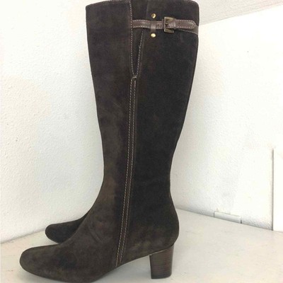 Ecco brown suede knee high heeled boots wide calf sz 38
