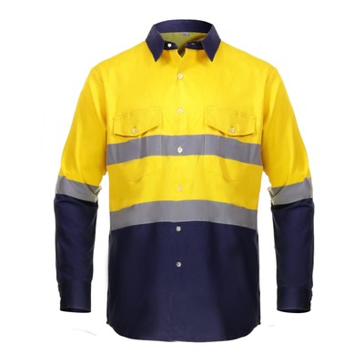 High Visibility Hi Vis Reflective Safety Work Shirts (Small, Yellow/Navy Blue)
