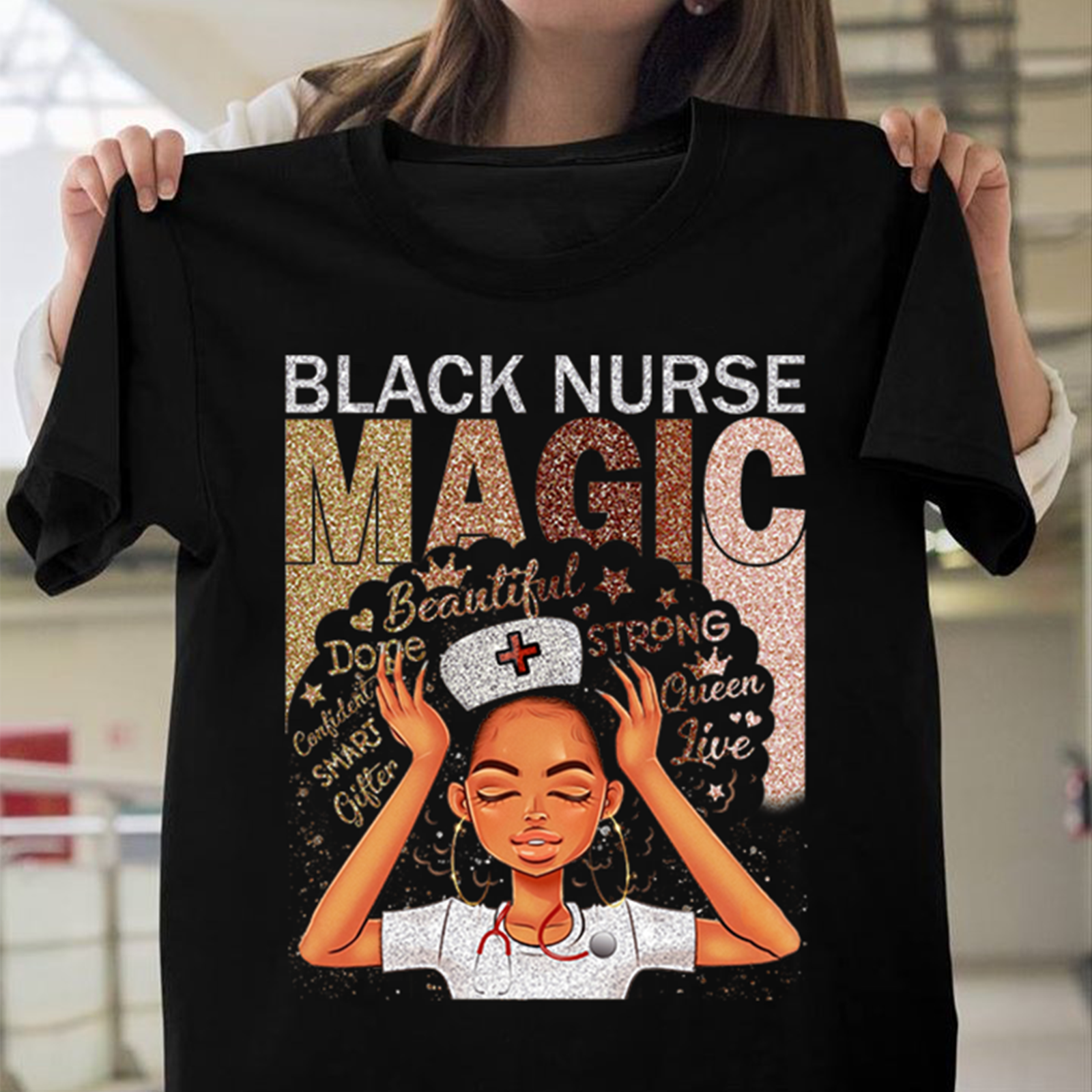 ファッション Black Nurse Black History Month Men Nursing RN Women T-Shirt Black Nurse Magic t shirt Dope Melanin T-shirt Nursing